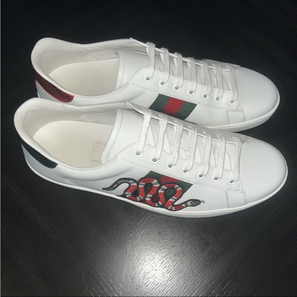 Men’s Gucci Ace Sneakers Embroidered Snake Size 12 US, Cleaned And Refurbished - Picture 5 of 8